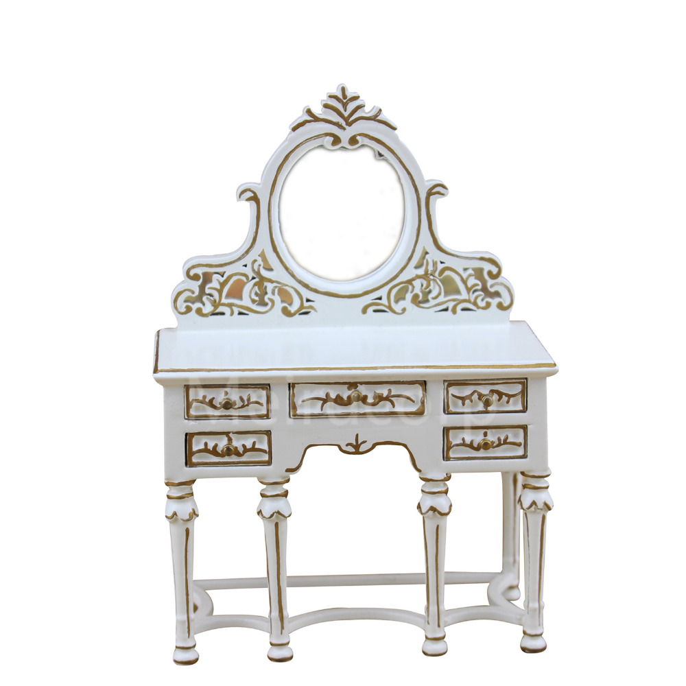 Dollhouse miniature furniture 1/12 scale white Handmade gilt Dressing table