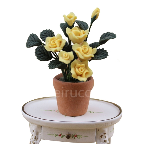 Dollhouses decoration 1:12 scale yellow Pink flower and Pottery pot