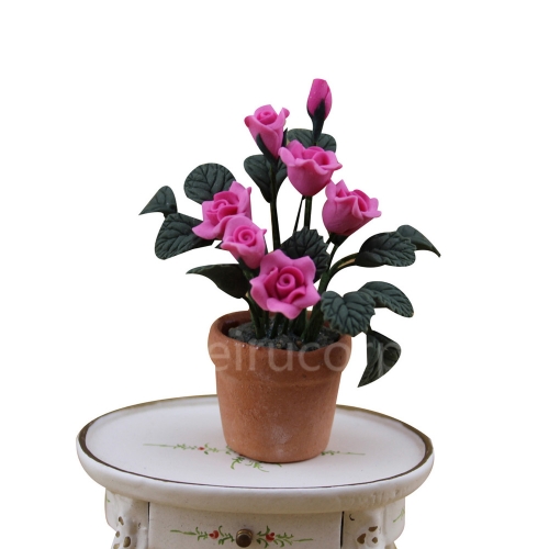 Dollhouses decoration 1:12 scale model Pink flower and Pottery pot