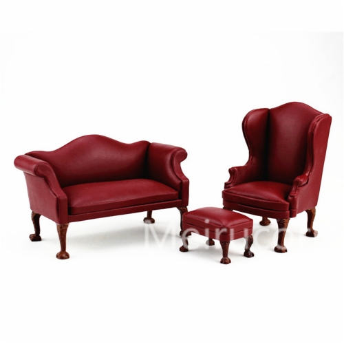 Dollhouse 1/12 scale miniature furniture rexine Handmade sofa Chair and Ottoman 3pcs set
