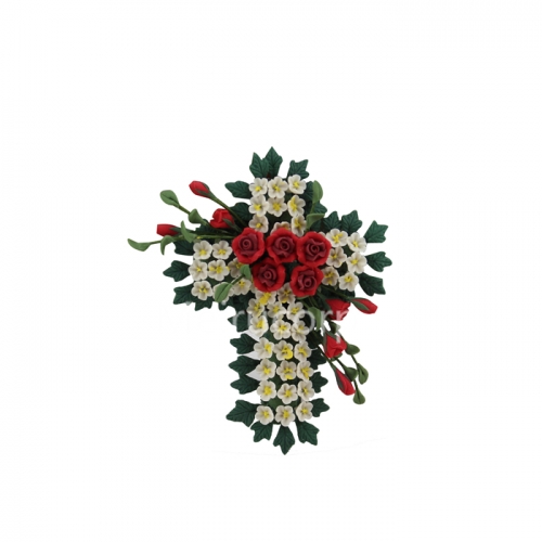high quality Cross shape Handmade clay flowers wreath 12074