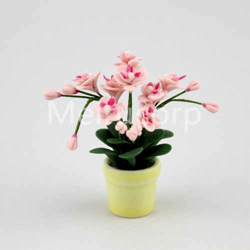 1/12 Scale Dollhouse Miniature Potted pink Phalaenopsis Ceramic flower pot 12067