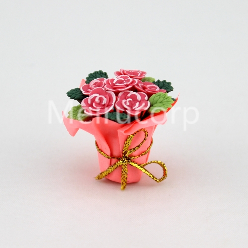 1/12 Scale Dollhouse Accessories Miniature Fine floral Pink rose flower arrangement Handmade paper box 12050