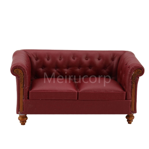 Dollhouse 1/12 scale miniature furniture  High quality red Faux Leather Living room sofa
