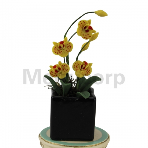 Dollhouse decoration 1:12 Scale Miniature yellow Butterfly orchid and flower pot