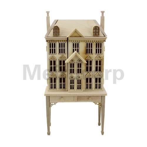 Miniature DollHouse Wood unpainted House shape Display bookcase