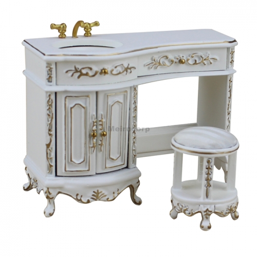 Dollhouse Miniature Furniture 1/12 Scale White Exquisite Washstand and Stool