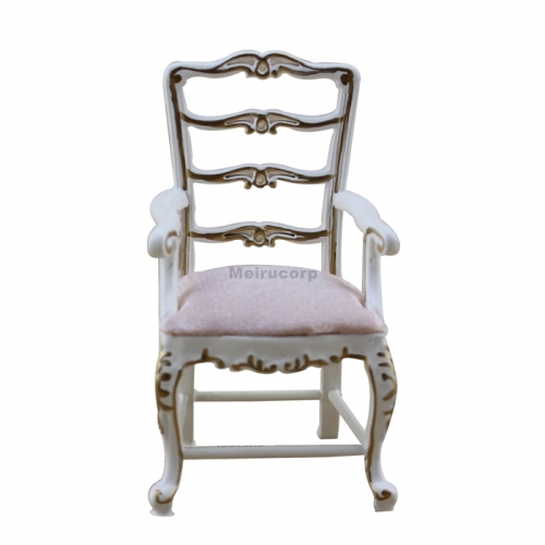 Dollhouse Furniture 1/12 Scale White Wooden Model Beautiful Armchair