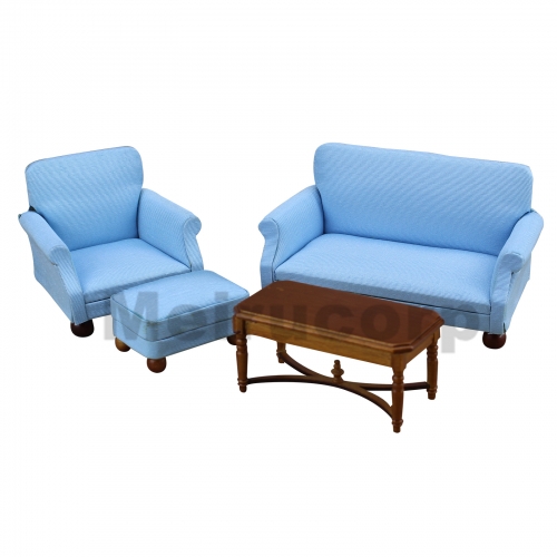 DOLLHOUSE 1/12 SCALME MINIATURE wood FURNITURE Fabric sofa and chairs tea table Ottoman