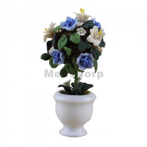 Meirucorp Dollhouse Decoration 1/12 th Scene Model Outdoor Flower Bed Blue Rose Tree