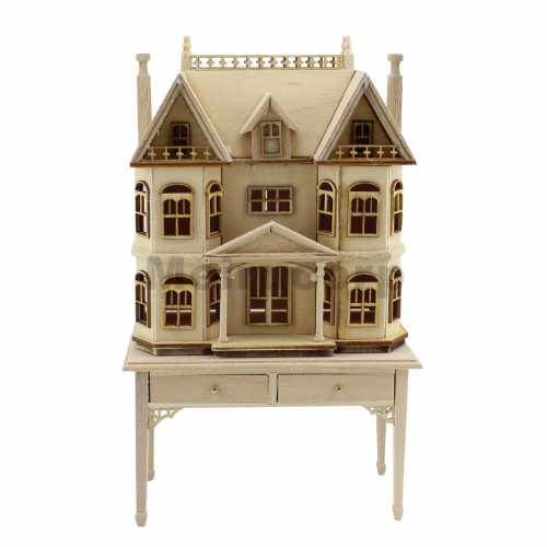 1/12 scale Miniature DollHouse House shape Wooden unpainted display cabinet