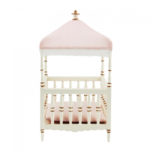 Meirucorp 1:12 Scale Dollshouse Miniature Furniture Exquisite White Wooden Hand Painted Baby Bed