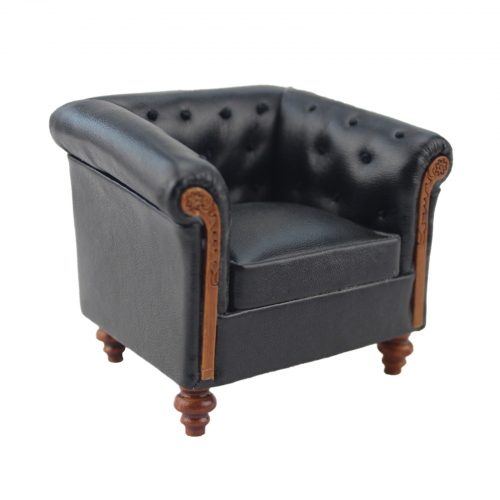 minifurniture Dollhouse 1/12 scale High quality black Faux Leather armchair