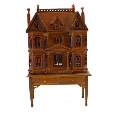 1/144 scale Miniature DollHouse Walnut House shape on 1/12 scale table Wooden