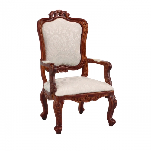 Miniature furntiure DollHouse 1/12 scale wooden Carved Fabric Armchair
