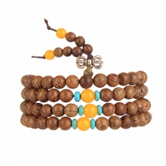 EVBEA Easter 6mm Wenge Prayer Beads Tibetan Buddhist Mala Buddha Bracelet Rosary Wooden Bangle Jewelry