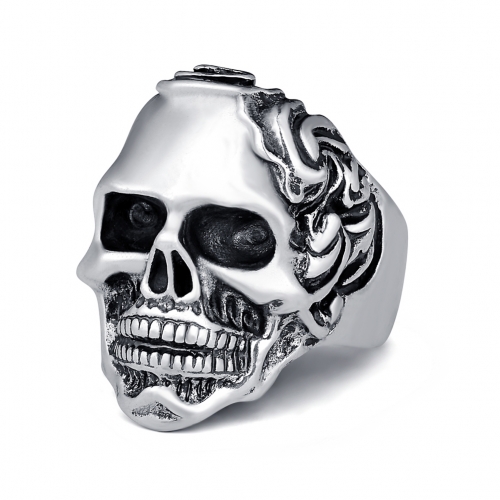 Graduation Rock Roll kpop Silver Gothic Punk Wavy Skull Big Adjustable Rotating Bikers Bible Rings Men's & Boys' Jewelry