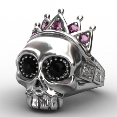 EVBEA 316L Stainless Steel Pink Crown Skull Ring High Quality Fashion Biker Skull Ring Personality Men Jewelry New Design