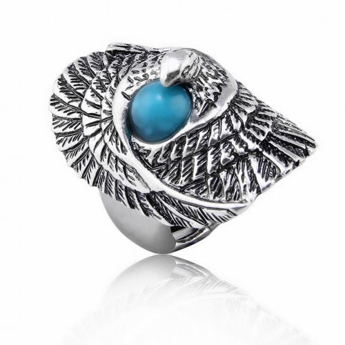 Hip Hop Rock Silver Large Adjustable Size  Eagle Bird with TurquoiseBiker Couple Rings Wholesale Party Jewelry Accessories