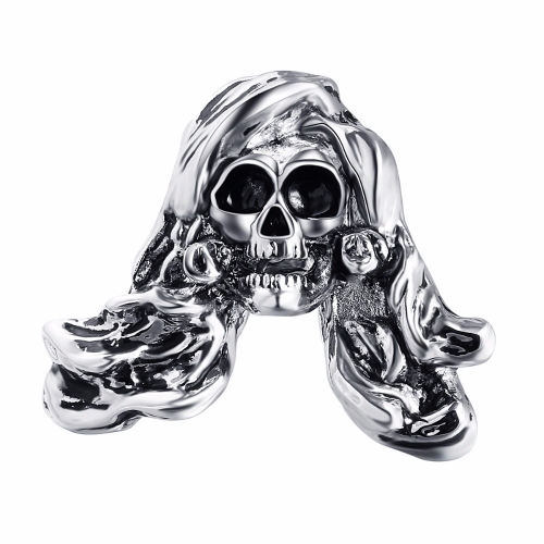 Exaggerate Rock Roll Punk Long Hair Skull Silver Biker Couple Rings Men's Party Jewelry Accessories