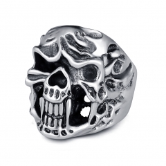 Hottest Rock Roll kpop Silver Gothic Punk Evil Skull Big Adjustable Rotating Bikers Bible Rings Men's & Boys' Jewelry