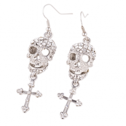 EVBEA Hip Hop Party Punk Silver Plated Skull Long Dangle Cross Earrings Women Fashion Jewelry Accessories BPAN