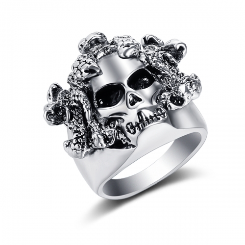 EVBEA Halloween Men Biker Ring 316L Stainless Steel Rings Viking Punk Double Skull Skeleton Ring Gothic Punk Rock Jewelry 