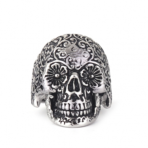 EVBEA Size 8~11 Mens Boys Silver Finger Rings Adjustable Punk Rock Roll Rings Polishing Hot Selling Skull Ring 