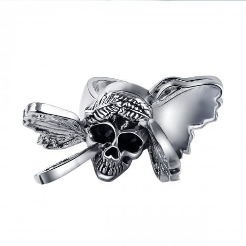 Male Perfume Taste Exaggerate Rock Roll Punk Skull Pirate Adjustable Silver Couple Rings Men's Party Jewelry Accessories