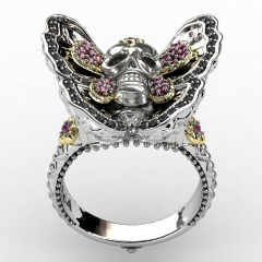 EVBEA哥特式骷髏戒指，蝴蝶首飾