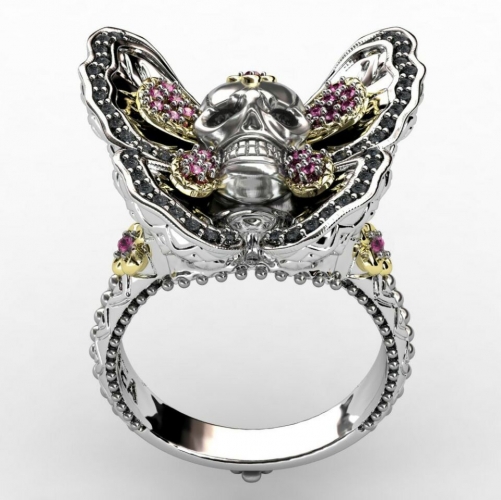 Anillo de calavera gótica EVBEA, joyería de mariposa