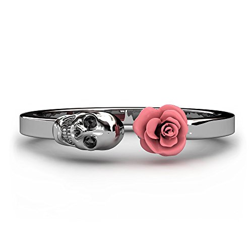 Rose and Skull Open Engagement Ring Statement Wedding Promise Ring For Women Girls