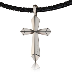 EVBEA Mens Cross Necklace Simple Viking Celtic Cross Pendant Jewelry with Black Genuine Leather Cord Chain Religious Gifts