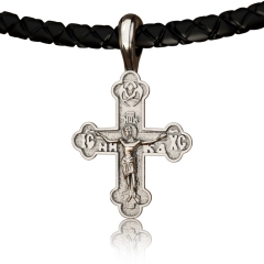 EVBEA Herren Kreuz Halskette Einfach Viking Kruzifix Christian Schmuck mit Schwarzem Echtem Leder Schnur Kette Religiöse Geschenke