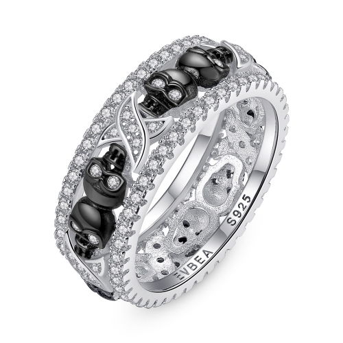 Anneaux de pouce EVBEA pour les femmes en argent Sterling promesse bandes de mariage de crâne de fiançailles avec pierre de naissance en cristal et zi