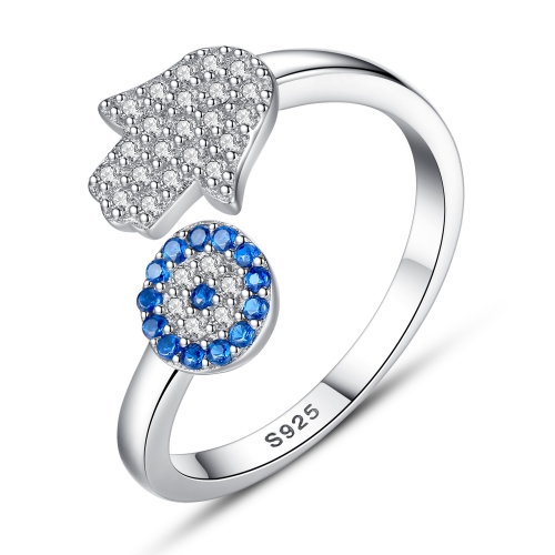 EVBEA Sterling Silber Ring verstellbare Ringe Evil Eye Saphir CZ Hamsa Hand stapelbar Sterling Silber Midi Open Ring