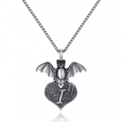EVBEA Coronavirus Inspiriational Gifts for Women Men Cool Statement Bat Heart Pendant Necklace Engraved with I Love You for Girls