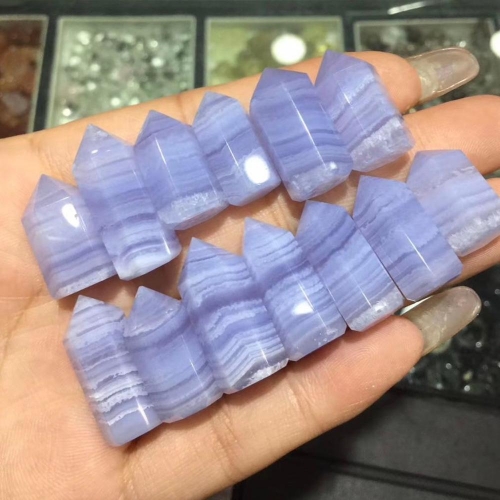 EVBEA Natural Blue Lace Agate Quartz Crystal Point Single Terminated Tower Chakra Healing Gemstone Home Decor Gift 1pc