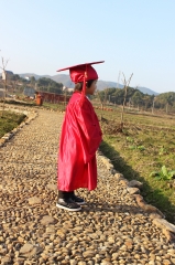 Shiny Graduation Gown Cap Tassel Set for Kindergarten Red