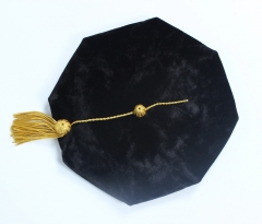 8-Side Graduation Doctoral Tam Black Velvet Gold Tassel