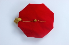 8-Side Graduation Doctoral Tam Red Velvet Gold Tassel