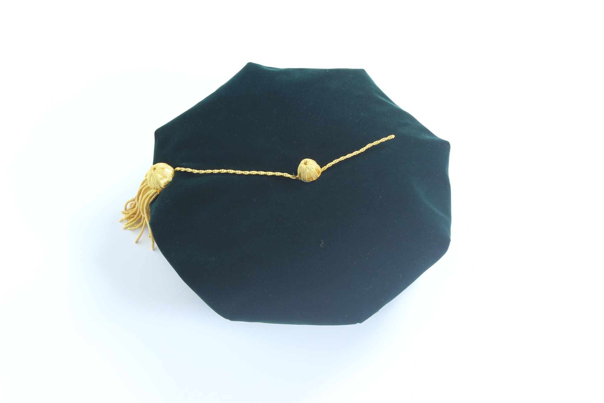 8-Side Graduation Doctoral Tam Dark Green Velvet Gold Tassel