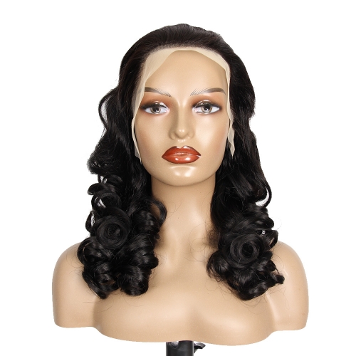 JIFANYAO HAIR - 04 Transparent lace 13*4 Bouncy curly wig #1B 20"