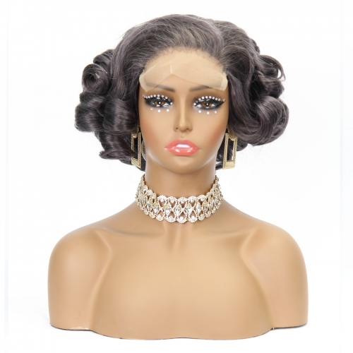 JIFANYAO HAIR - 28 Q TP 5x5 Wig Bouncy 12" #Dark Gray