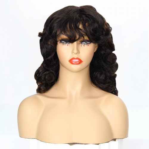JIFANYAO HAIR - 35 Q 3x1 Bang Wig Bouncy Curly #1B/4 22''