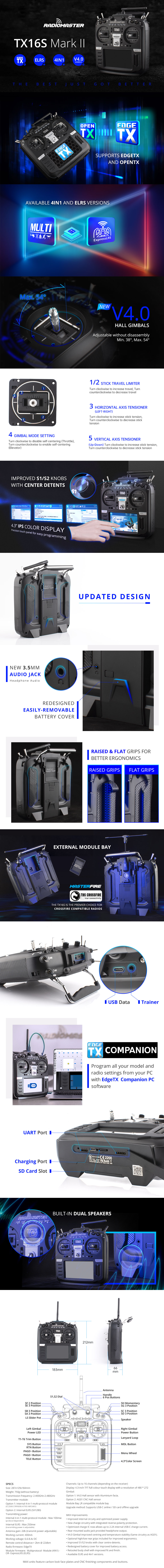 Radiomaster TX16S MKII MAX TX (ELRS) - W/AG01 Gimbals - Black