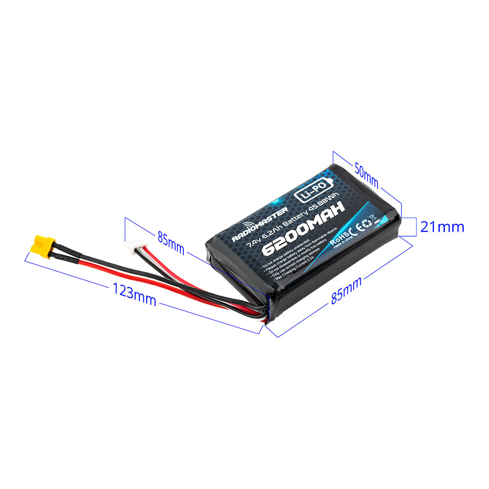 RadioMaster 6200mah 2S Lipo Transmitter Battery For TX16S & Boxer |  HeliDirect