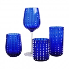 Mouth blown crystal lead-free colored white dots red white beverage wine glass