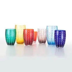 Mouth blown crystal lead-free colored white dots red white beverage wine glass