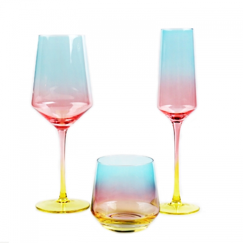 Lead-free multi spray plating color red wine champagne water glass